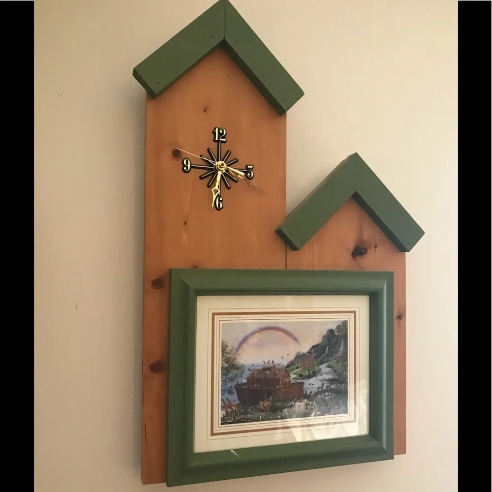 ⭐️Rare Vintage 1980’s Noah’s Ark Wood Clock Picture